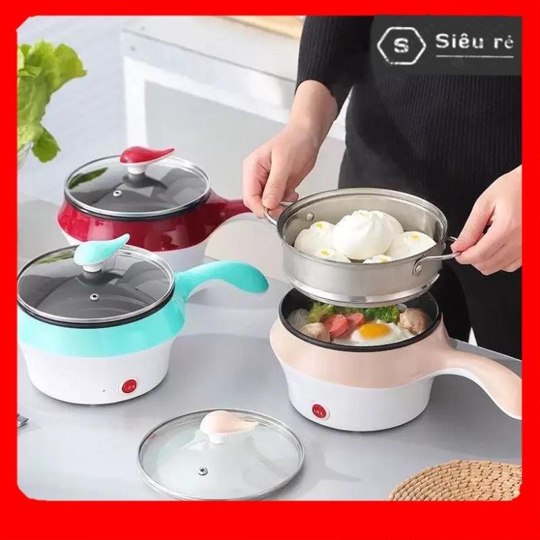 Ca Điện Nấu Mì Kiêm Nồi Lẩu Mini Siêu Tiện Lợi + Kèm Vỉ Hấp Trứng, Nồi Nấu Thức Ăn, Nồi Điện Hấp Trứng, Ca Nấu Mì Siêu Tốc, Nồi Nấu Đa Năng Mini, Ruột Nồi Chống Dính, Có Thể Rán, Sào, Nấu, Siêu Tiện Lợi