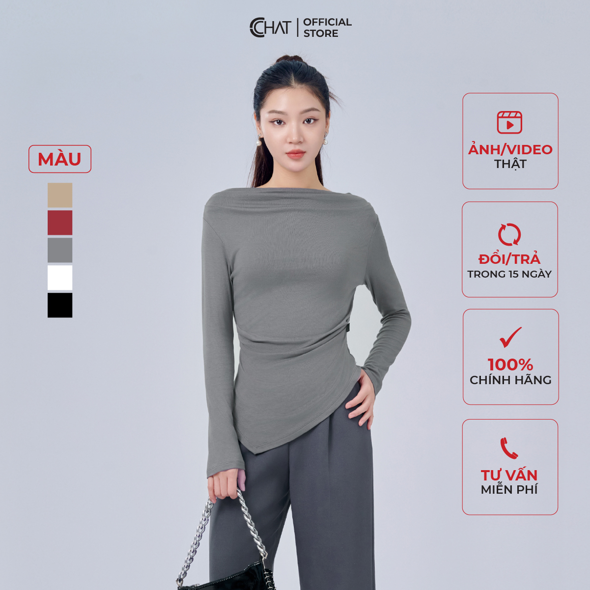 Áo thun nữ cchat lệch vai gấu vát chất thun nhập khẩu 23tdc2005ot