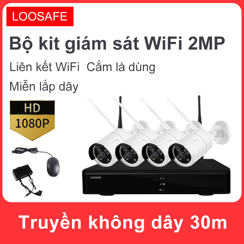 Bộ kit camera giám sát WiFi không dây Full HD 2.0MP,4 camera,hỗ trợ giám sát từ xa trên điện thoại di động