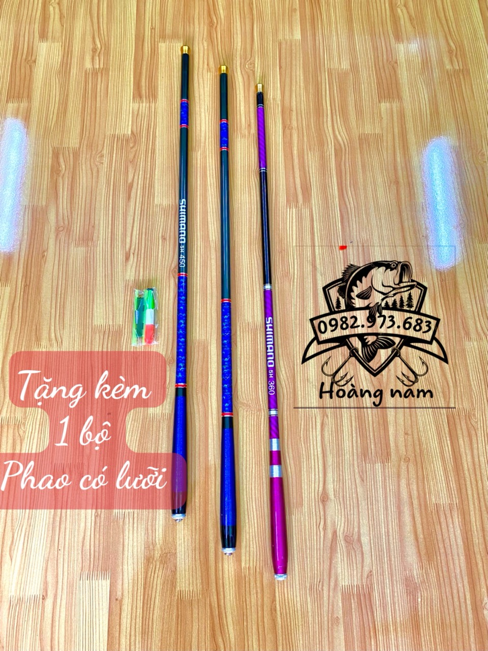 Cần câu tay Shimano 5h 3m6/ 4m5 / 5m4 / 6m3. Cần cuốn chỉ 5h tặng kèm bộ phao tóm sẵn có lưỡi