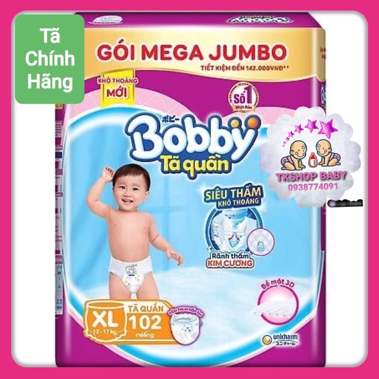 Hot/tã quần bobby siêu thoáng bịch mega jumbo xl102