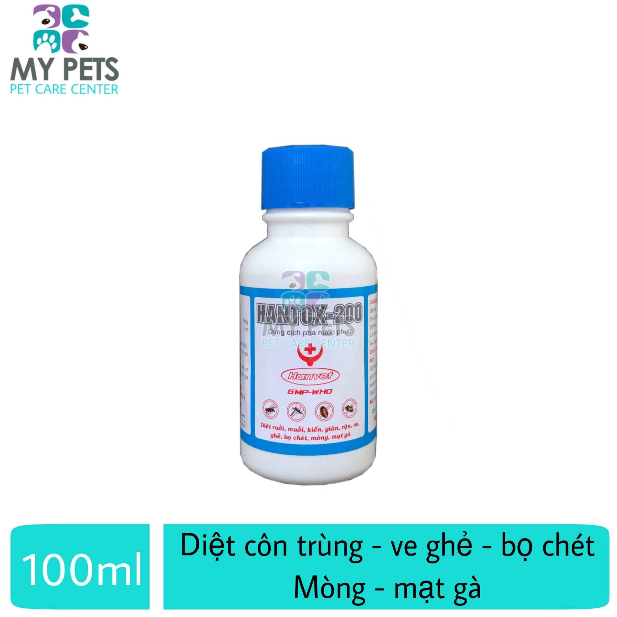 Dung dịch pha phun diệt kiến dán ve ghẻ bọ chét mòng mạt gà - Hantox 200 lọ 100ml