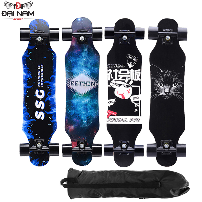 Ván Trượt Dài Mặt Nhám Cỡ Lớn 80cm LongBoard Bánh Xe Phát Sáng Hàng Nhập Khẩu Đại Nam Sport Thế Hệ Mới Nhất 2021 + Tặng Túi Đựng Ván Cao Cấp