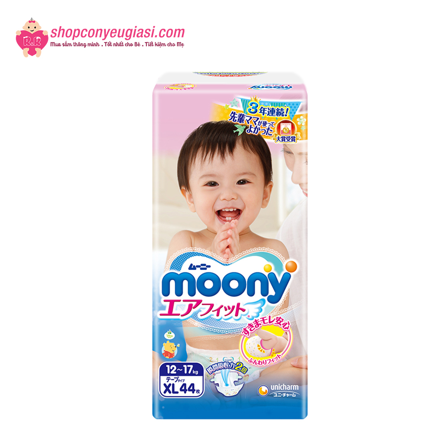 Tã dán cao cấp Moony XL44 miếng - Nhập khẩu từ Nhật Bản