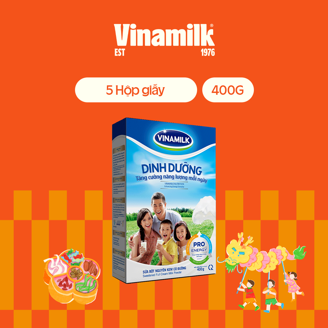 5 Hộp Sữa bột Nguyên kem có đường Vinamilk Dinh Dưỡng Hộp Giấy 400g