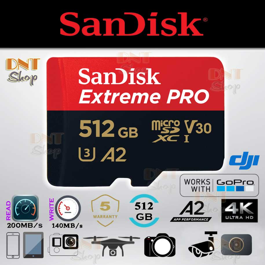 Thẻ nhớ MicroSDXC SanDisk Extreme PRO A2 512GB V30 U3 Class 10 UHSI 200MB/s