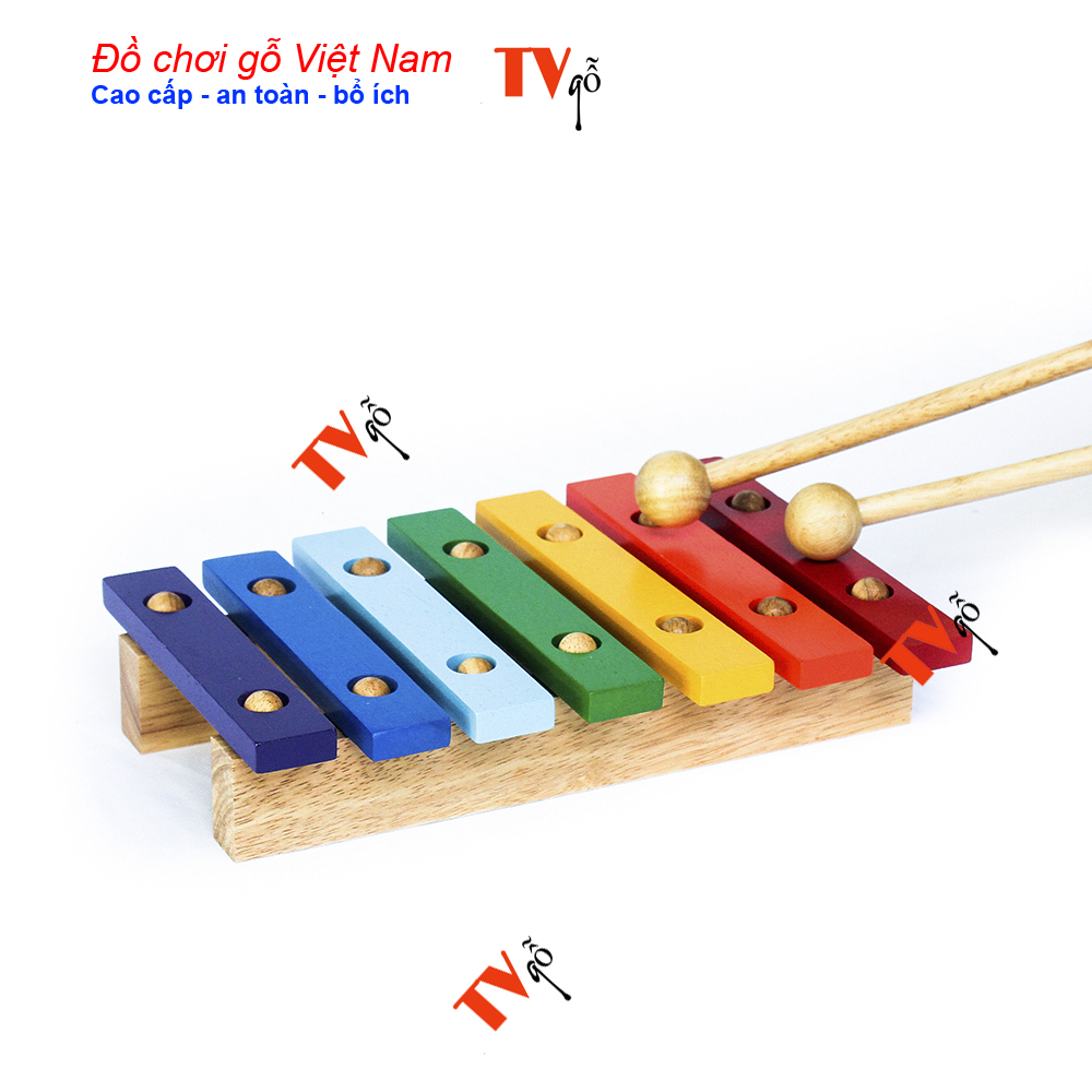 HCMBộ đồ chơi dụng cụ âm nhạc bằng gỗ cho bé Đàn gỗ mộc cầm 7 thanh cho bé