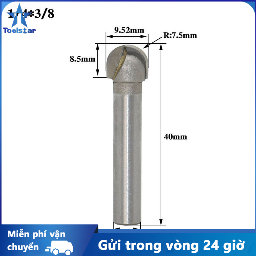Toolstar Mũi Phay Đáy Tròn Dao Phay 2 Rãnh Thân 1/2 1/4 Cho Gỗ