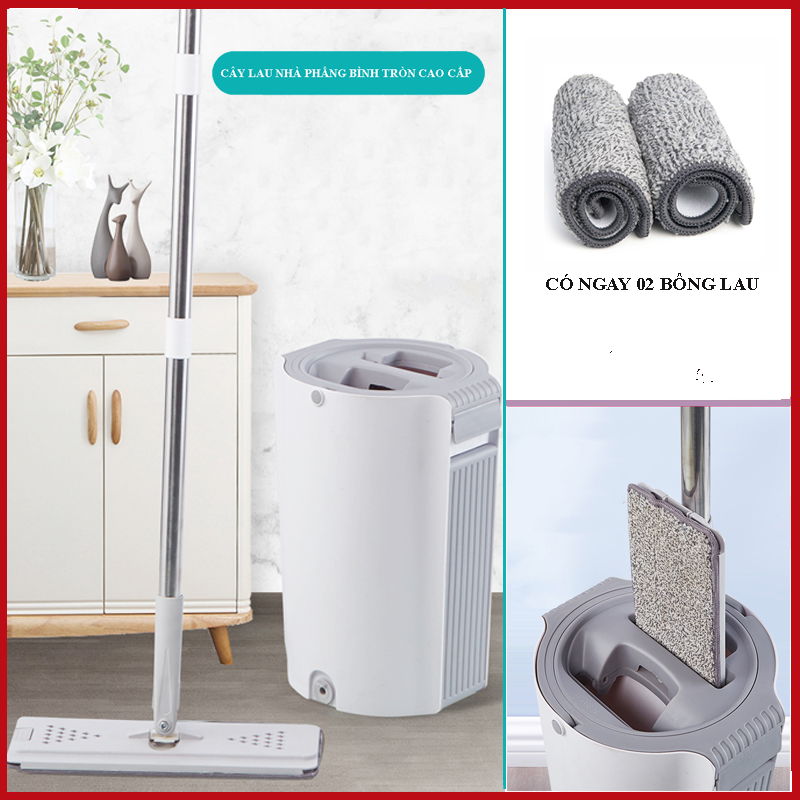 Bộ Lau Nhà Thông Minh Bàn Lau Phẳng Bình Tròn Cao Cấp Tự Vắt Xoay 360 Độ