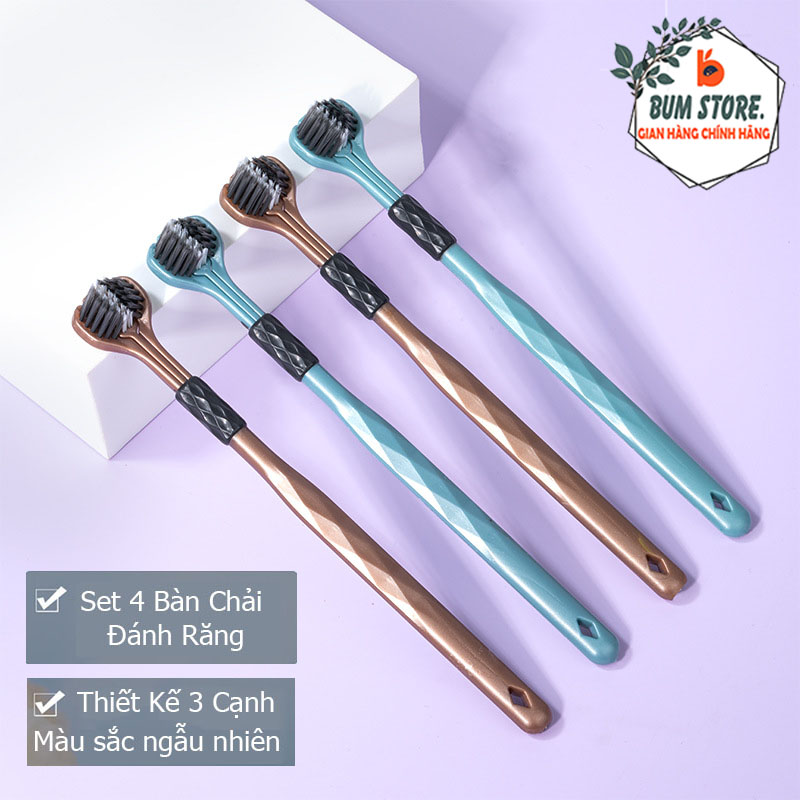 Set 4 Bàn Chải Đánh Răng Êm Ái Thiết Kế 3 Mặt Đa Chiều Hộp Bàn Chải Răng Người Lớn Làm Sạch Kẽ Răng Mảng Bám Tối Ưu
