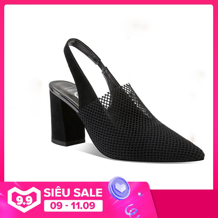 [HCM]Giày cao gót nữ hàng hiệu TARA gót vuông 6p phối lưới T01 - Đổi hàng nếu không ưng ý - Bảo hành 12 tháng