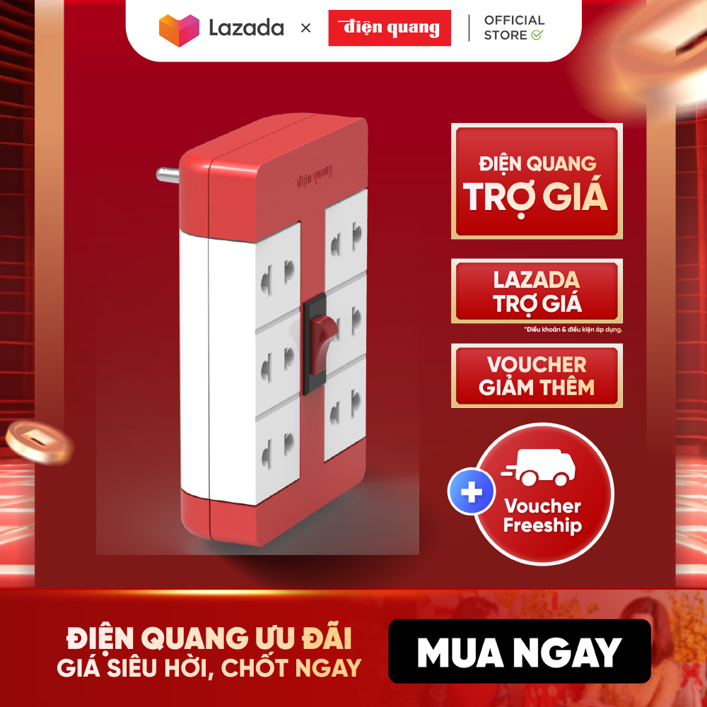 Ổ Cắm Xoay 90° Điện Quang ĐQ ESK RT 6 (6 Lỗ), bảo hành 12 tháng, thích hợp không gian hẹp