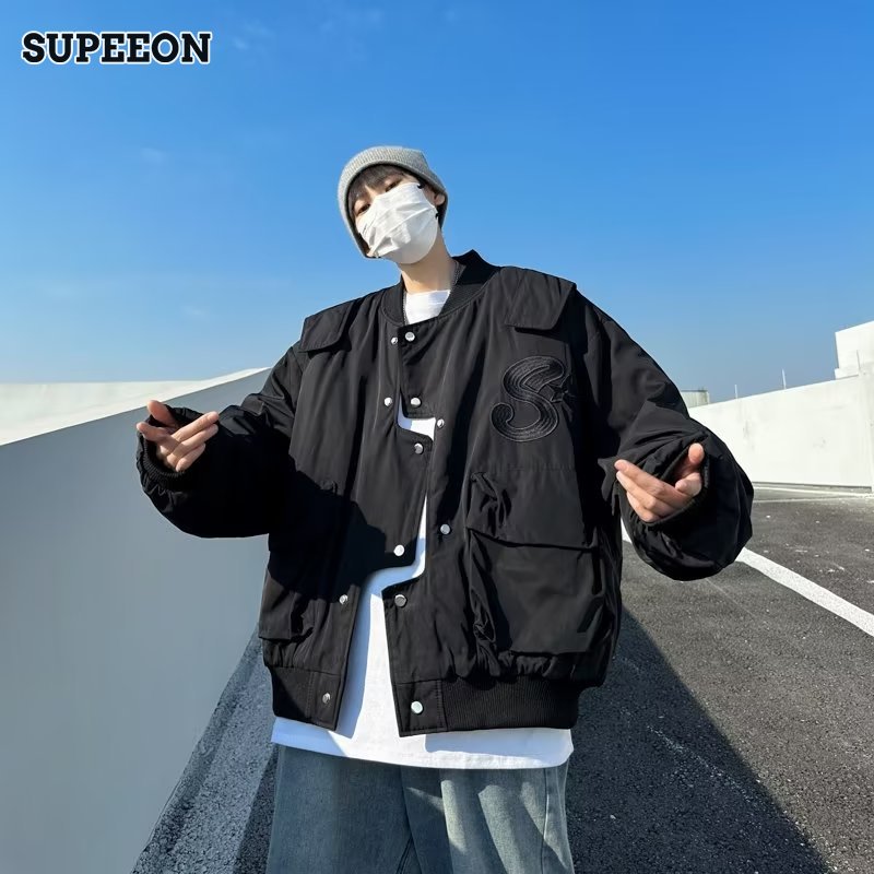 SUPEEON 丨 Versatile single-breasted cotton coat new baseball collar simple men's jacket jacket couple828