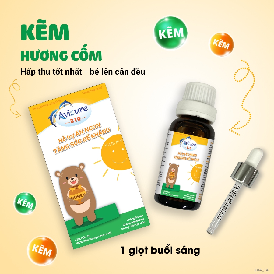 Kẽm hữu cơ nhỏ giọt từ MỸ cho bé tăng sức đề kháng, ăn ngon, hấp thu tốt Avisure Zio 20ml