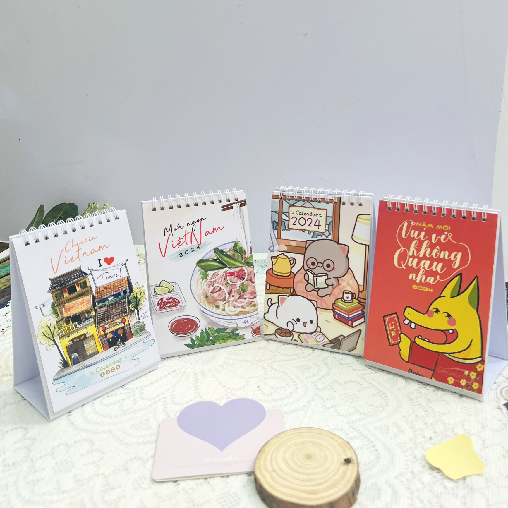 Lịch để bàn 2024 dễ thương mini ghi chú to do list trang trí bàn học decor văn phòng có ngày âm