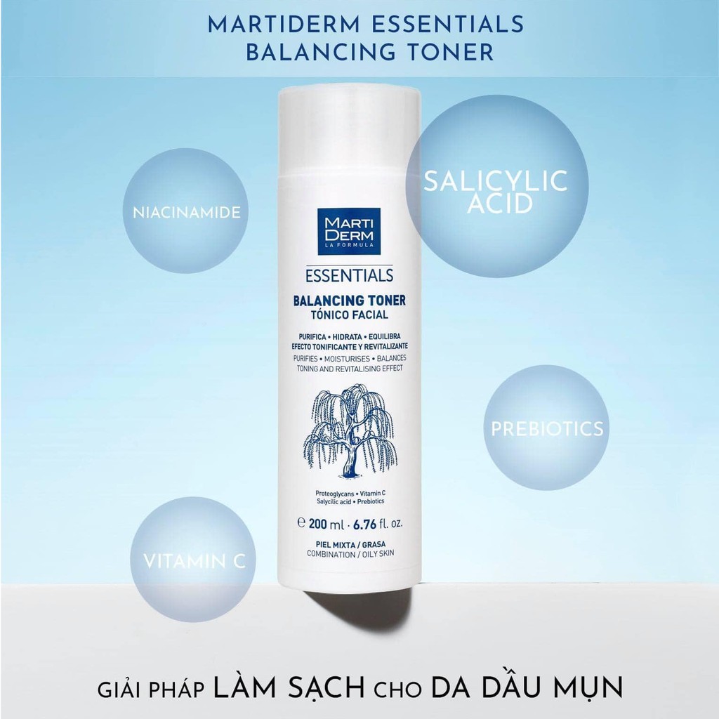 Toner bha dịu nhẹ giúp kiểm soát dầu, mụn & làm sạch sâu lỗ chân lông martiderm balancing toner
