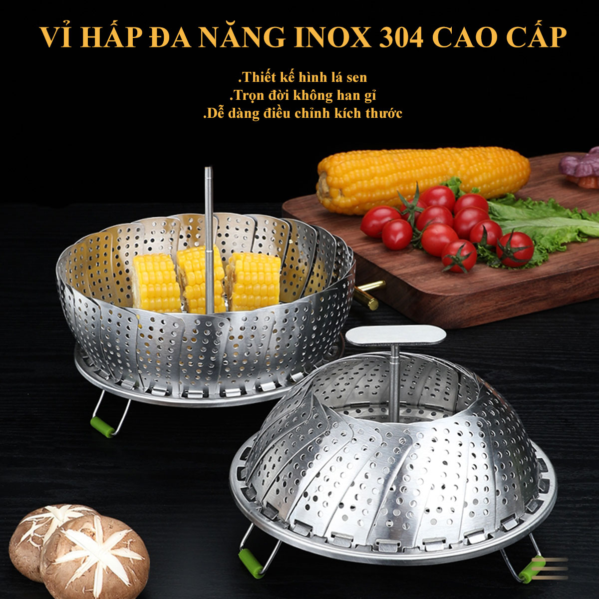 Vỉ hấp đa năng Inox 304 cao cấp hình hoa sen mở rộng hoặc thu nhỏ tùy ý