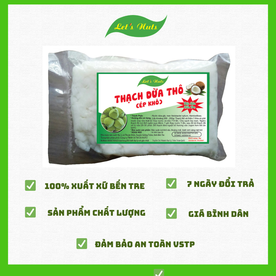1kg thạch dừa thô ép khô đặc sản bến tre tặng hương dừa SuSuTo Shop