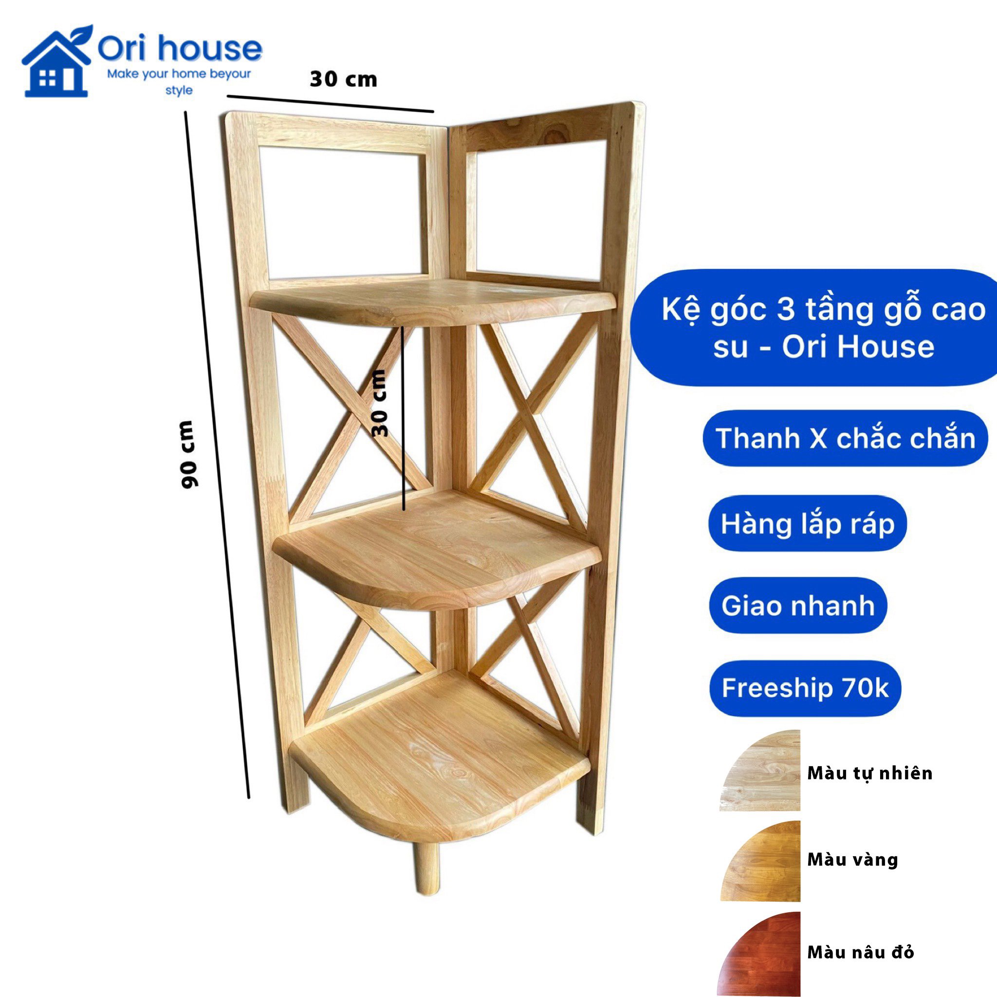 Kệ góc gỗ 3 tầng cao 95 cm - hàng lắp ráp