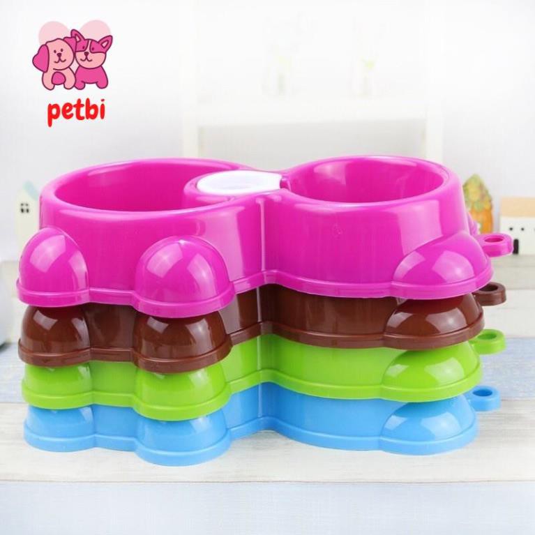 Bát ăn đôi gắn bình hình gấu cho chó mèo, bát ăn đôi gắn bình cấp nước tự động cho thú cưng Petbi