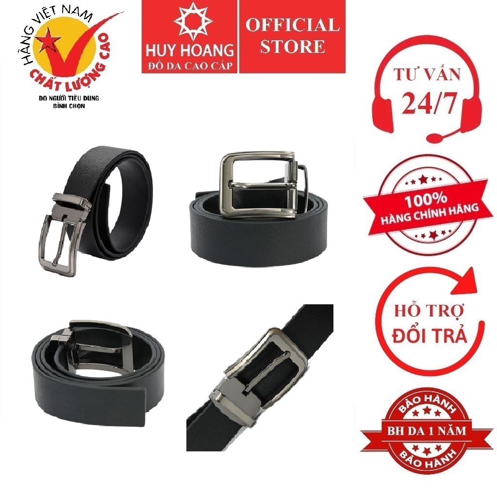 Thắt lưng nam da bò  đầu kim màu đen HK4108