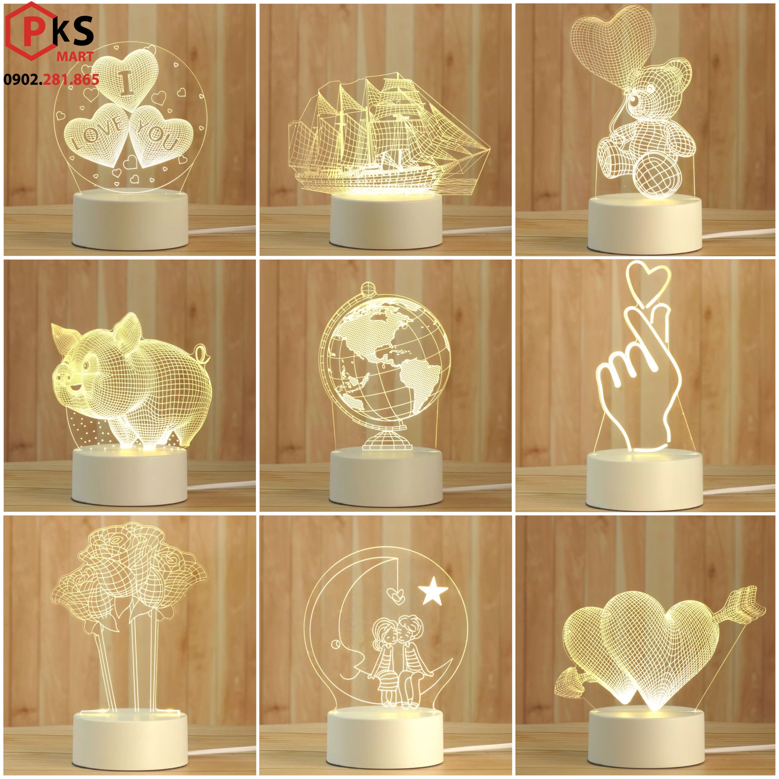 Đèn ngủ 3D để bàn kiểu dáng sáng tạo, trang trí phòng, làm quà tặng độc đáo, được chọn hình bảo hành 1 đổi 1 - PKSMART - PHỤ KIỆN SỐ 9999