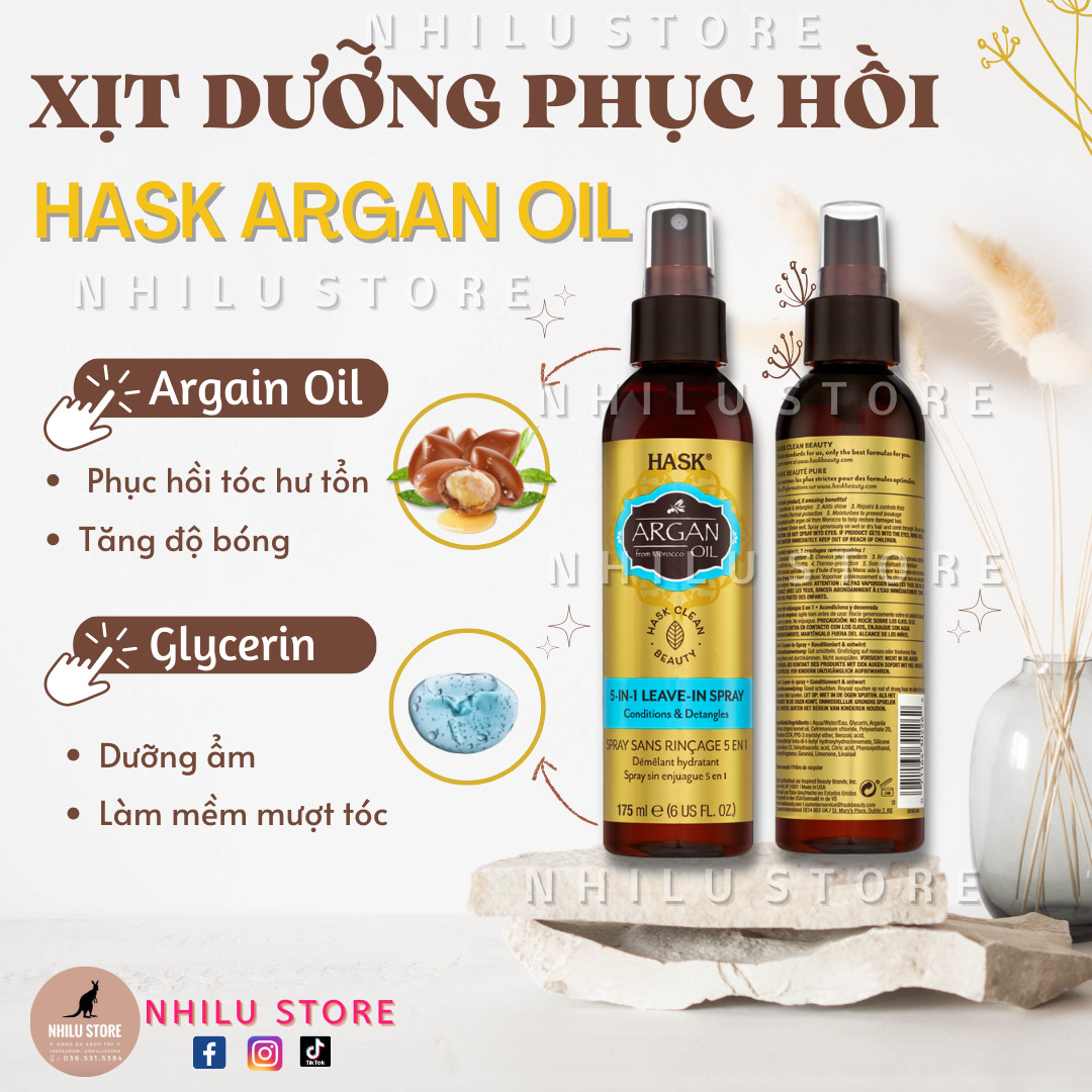 Xịt dưỡng phục hồi tóc Hask 5 trong 1 Argan Oil - 175ml