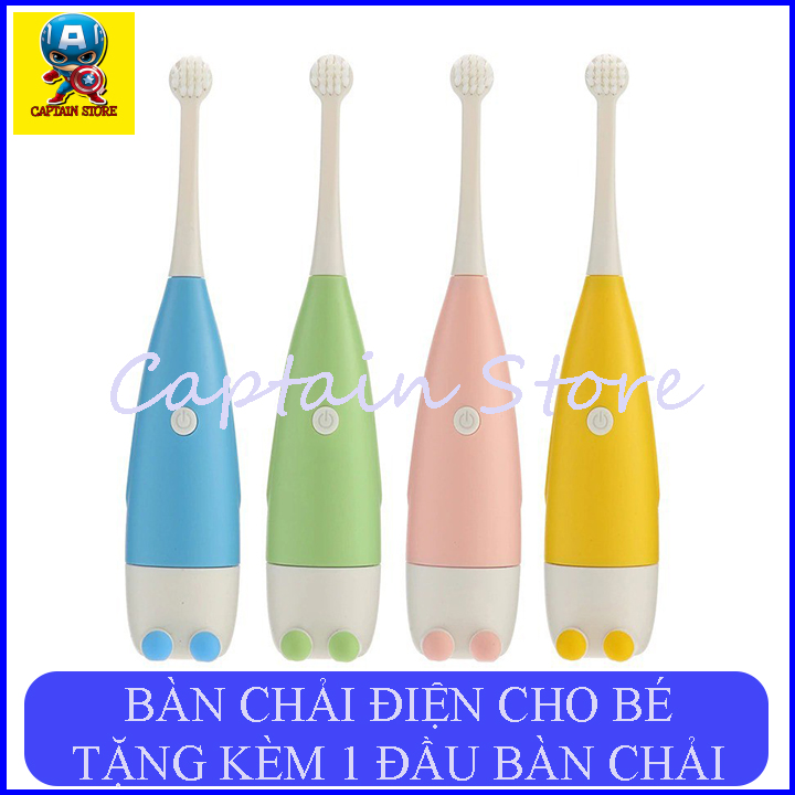 Bàn Chải Điện - Bàn Chải Đánh Răng Điện Kid Cho Bé - an toàn tự động, sử dụng pin tiểu, dùng cho trẻ từ 3 đến 12 tuổi, không đau rát, làm sạch sâu, chống hôi miệng, TẶNG KÈM 1 ĐẦU BÀN CHẢI