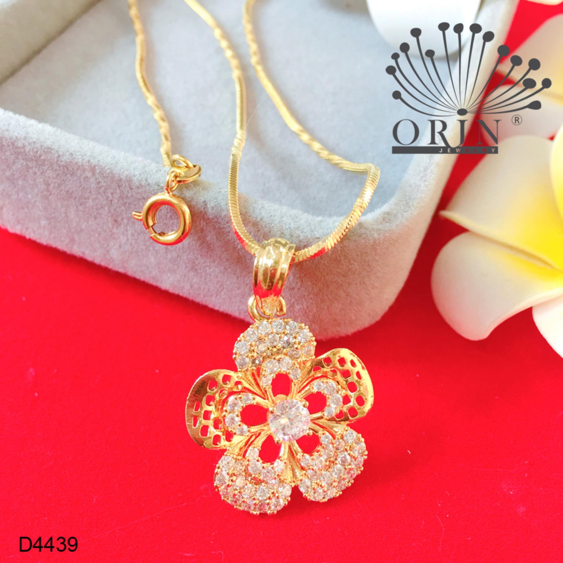 Dây chuyền mạ vàng 24 dạng mì xoắn mặt hoa mai lưới nhỏ 5 cánh đính đá thiết kế cao cấp Orin D4439 - Long Tien