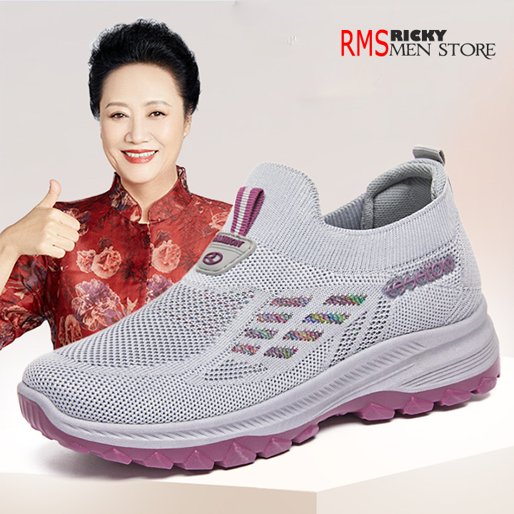 Giày lười trung niên nữ cho mẹ cổ chun co giãn - Giày thể thao nữ vải thoáng khí , êm chân