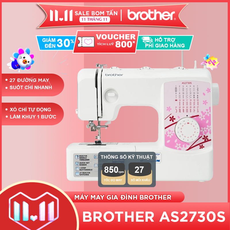 Máy may gia đình đa năng cao cấp Brother AS2730S Chính Hãng Nhật Bản, Bảo hành 12 tháng, Tặng túi máy may Brother