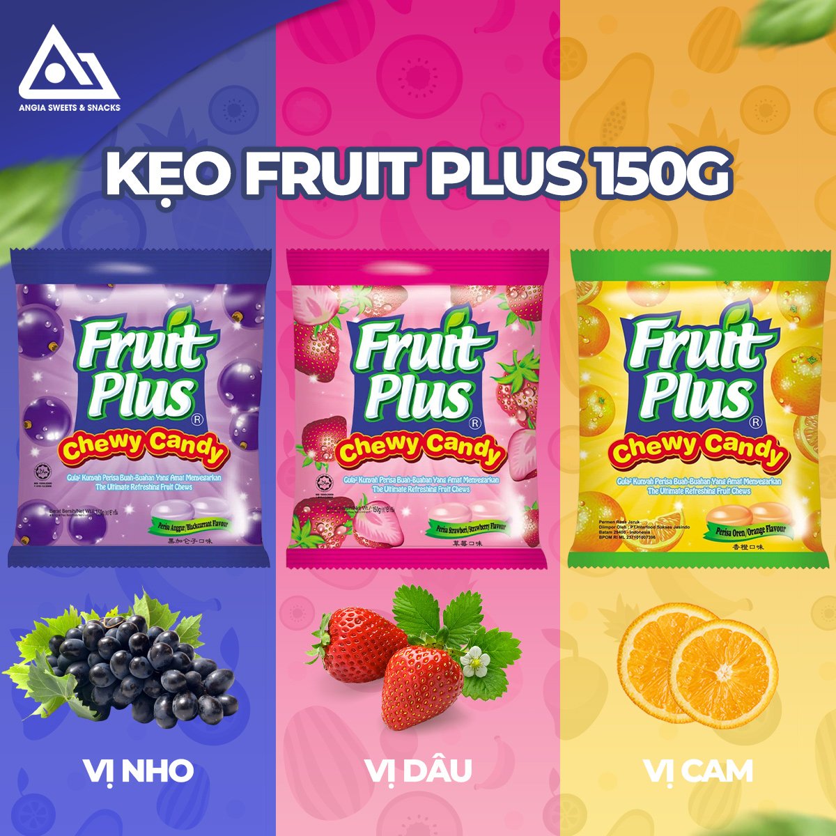 Kẹo dẻo mềm hương trái cây 120g - fruit plus chewy candy an gia sweets snacks