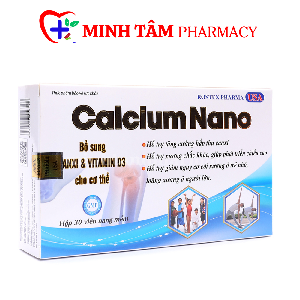 Viên uống canxi Calcium Nano bổ sung canxi, omega 3, vitamin D, kẽm giúp phát triển chiều cao, ngừa loãng xương - Hộp 30 Viên (X.DƯƠNG)