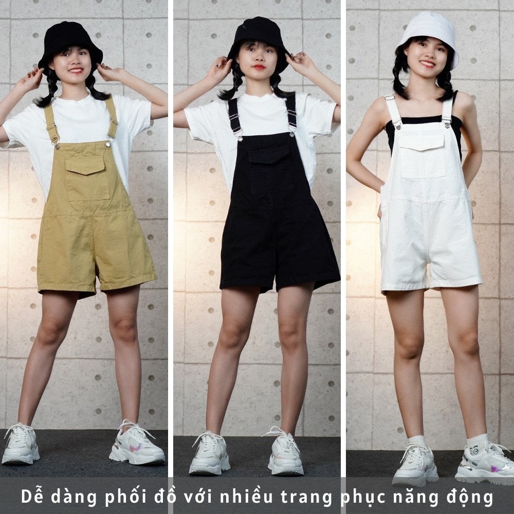 Yếm đùi kaki nữ  màu đen, vàng, trắng phối túi kiểu thời trang Jenny - KTBYDKK75