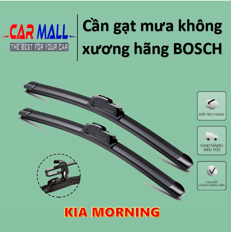 Cần gạt mưa ô tô KIA MORNING (22+16) loại không xương Silicone hãng BOSCH, cần gạt mưa, lưỡi gạt mưa, chổi gạt mưa