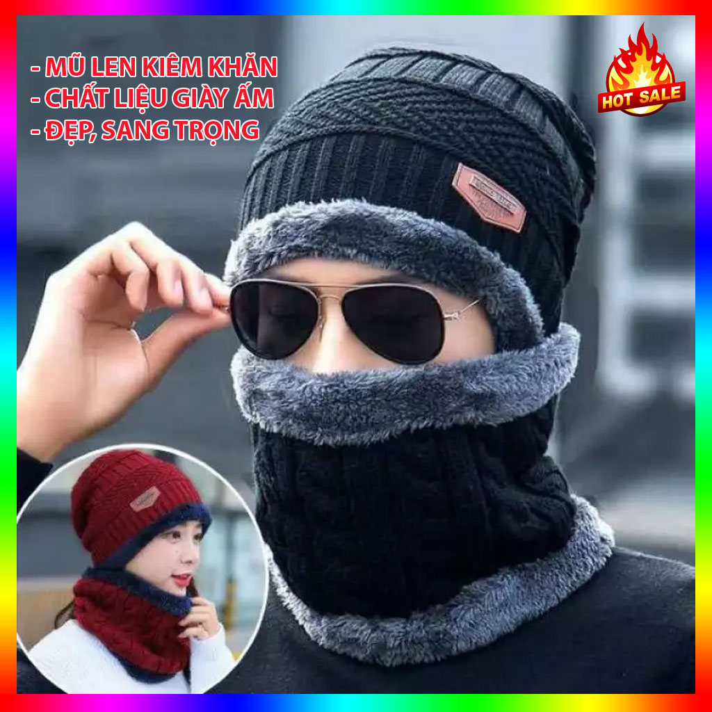 [TẶNG KÈM KHĂN]Set khăn mũ len cao cấp cho cả nam và nữ - Mũ nón kèm khăn len lót lông siêu ấm thời trang phong cách (shop giao màu khách lụa chọn)