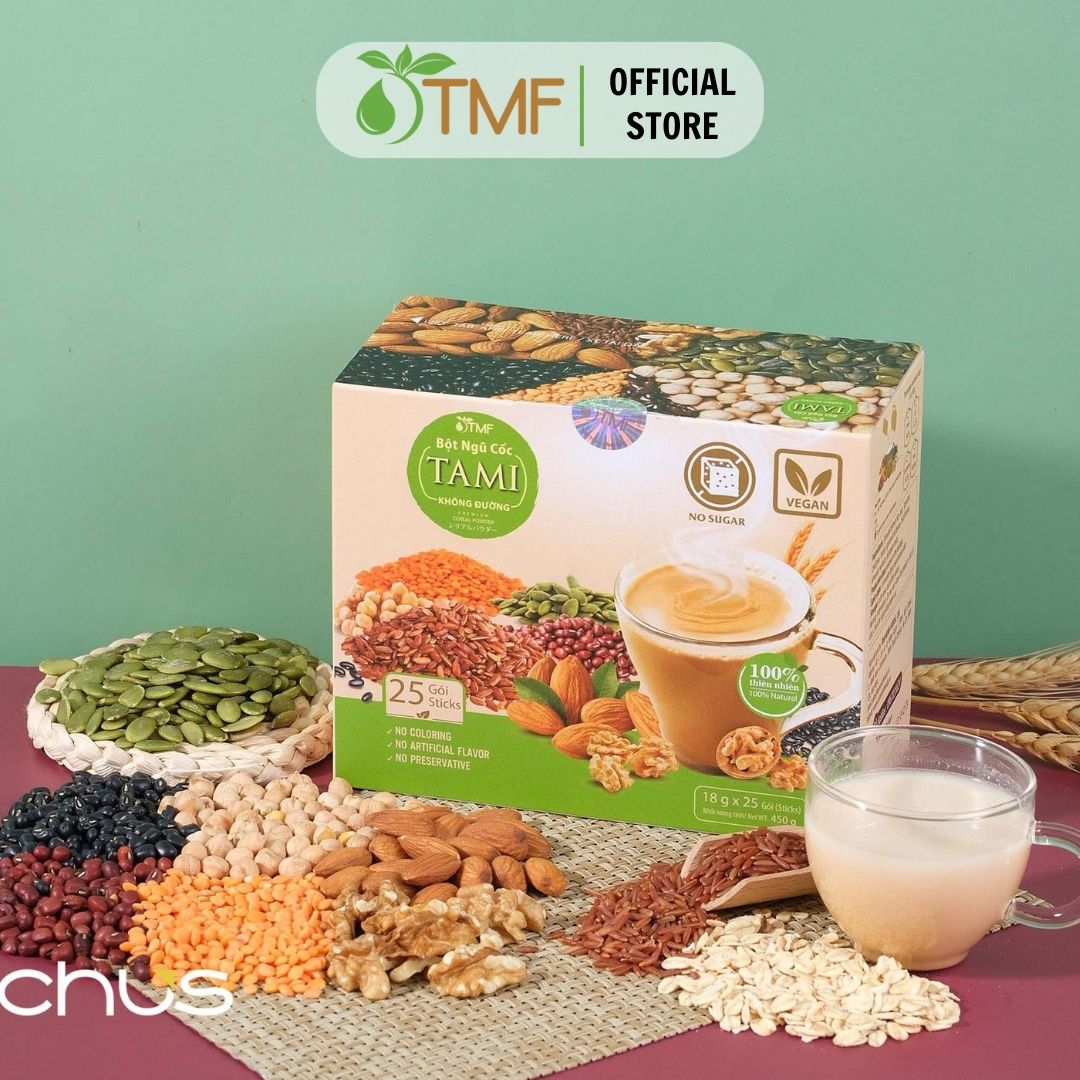 Bột ngũ cốc tami không đường nảy mầm thuần chay 450g 25 gói- tâm minh foods