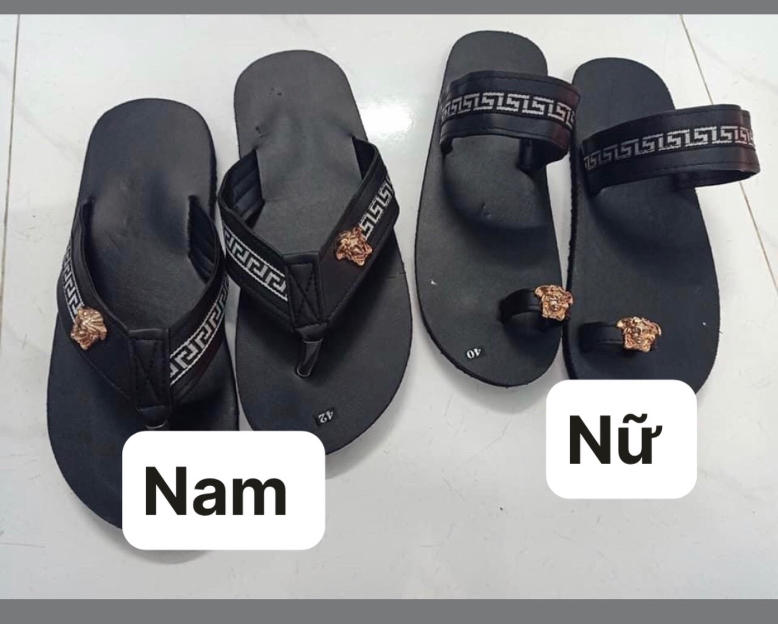 Combo nam và nữ sandal đồng nai đế đen quai đen phối dù size từ 35 nữ đến 43 nam