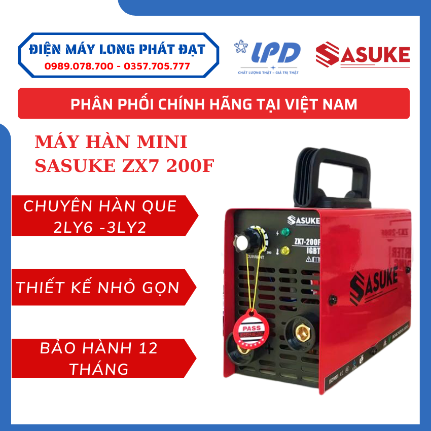 Máy Hàn que Mini Sasuke ZX7 200F Chính Hãng nhỏ gọn dễ dàng sử dụng chuyên dùng gia đình và thợ đầy đủ phụ kiện