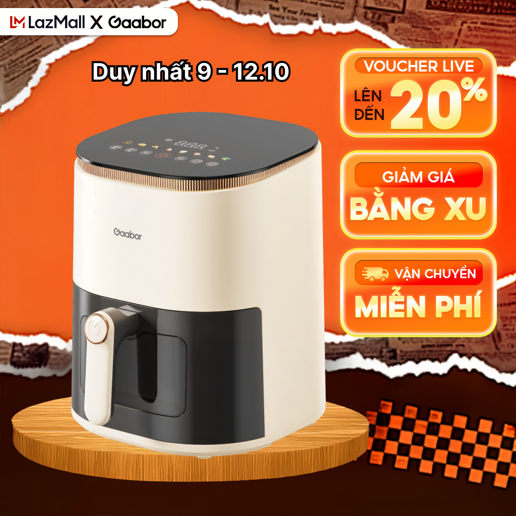 Nồi chiên không dầu dung tích lớn 5L Gaabor AF-45T01A cảm ứng kiểm soát nhiệt thông minh menu cài đặt sẵn kính nhìn trong suốt - Bảo hành 12 tháng 1 đổi 1
