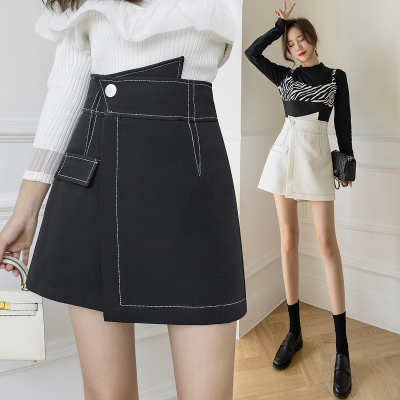 Quần short nữ, quần giả váy chỉ nổi nữ cạp cao xếp lệch chất vải đẹp.