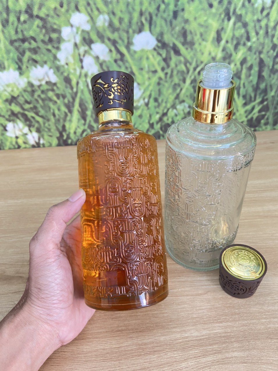 Vỏ chai đựng rượu mẫu chai hoa văn 650ml, vỏ chai thủy tinh đẹp , chai thủy tinh trong suốt #thuytinhdiy