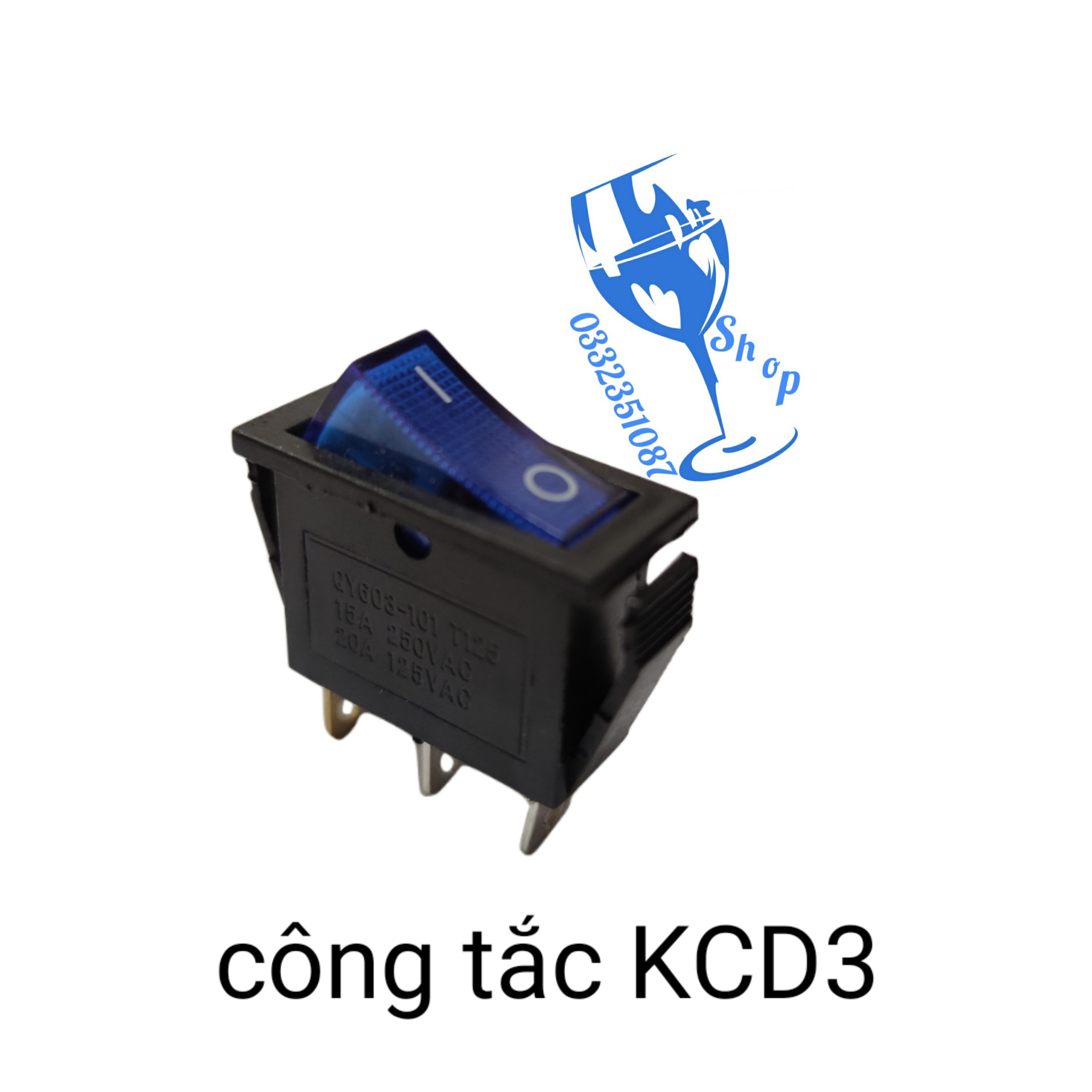 Công tắc 3 chân KCD3 màu xanh shopgiadungluongyen