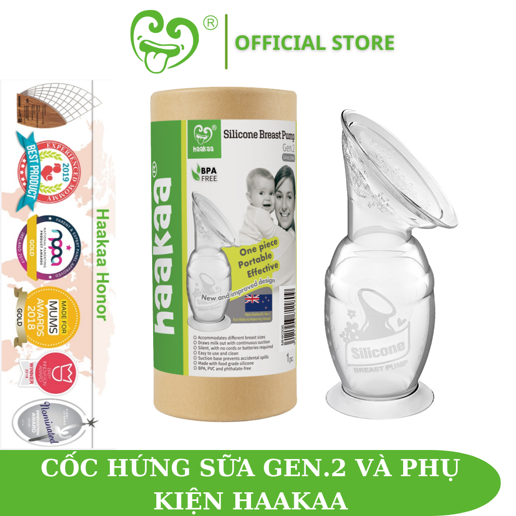 Cốc Hứng Sữa Gen.2 Haakaa. Hút Sữa Rảnh Tay. Chất Liệu Silicone Cao Cấp, Chứng Nhận An Toàn FDA