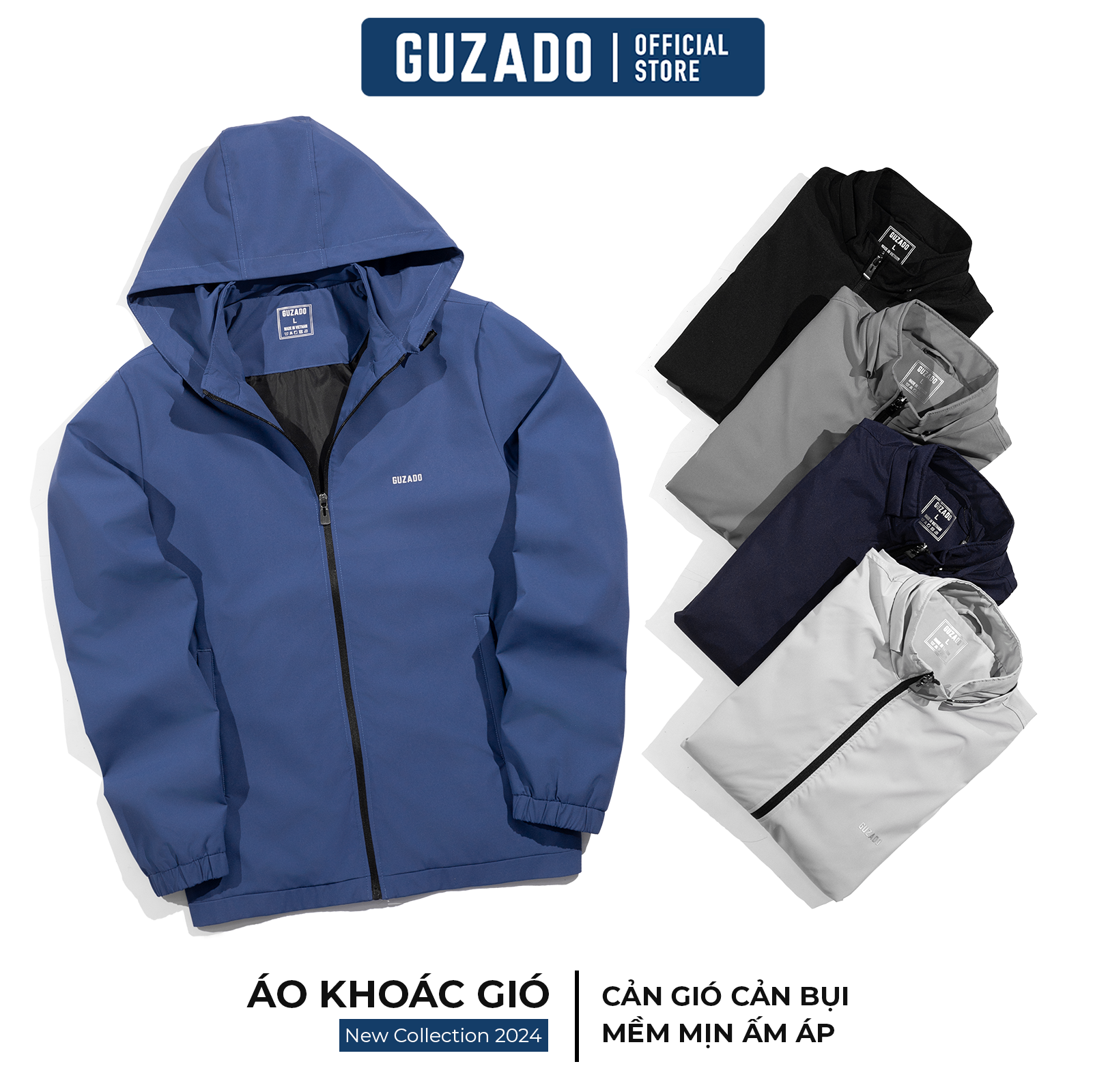 Áo khoác nam GUZADO chất gió 2 lớp dày dặn, kháng gió, kháng bụi, chống nước với thiết kế trẻ trung năng động, mũ khóa tháo rời GKG15