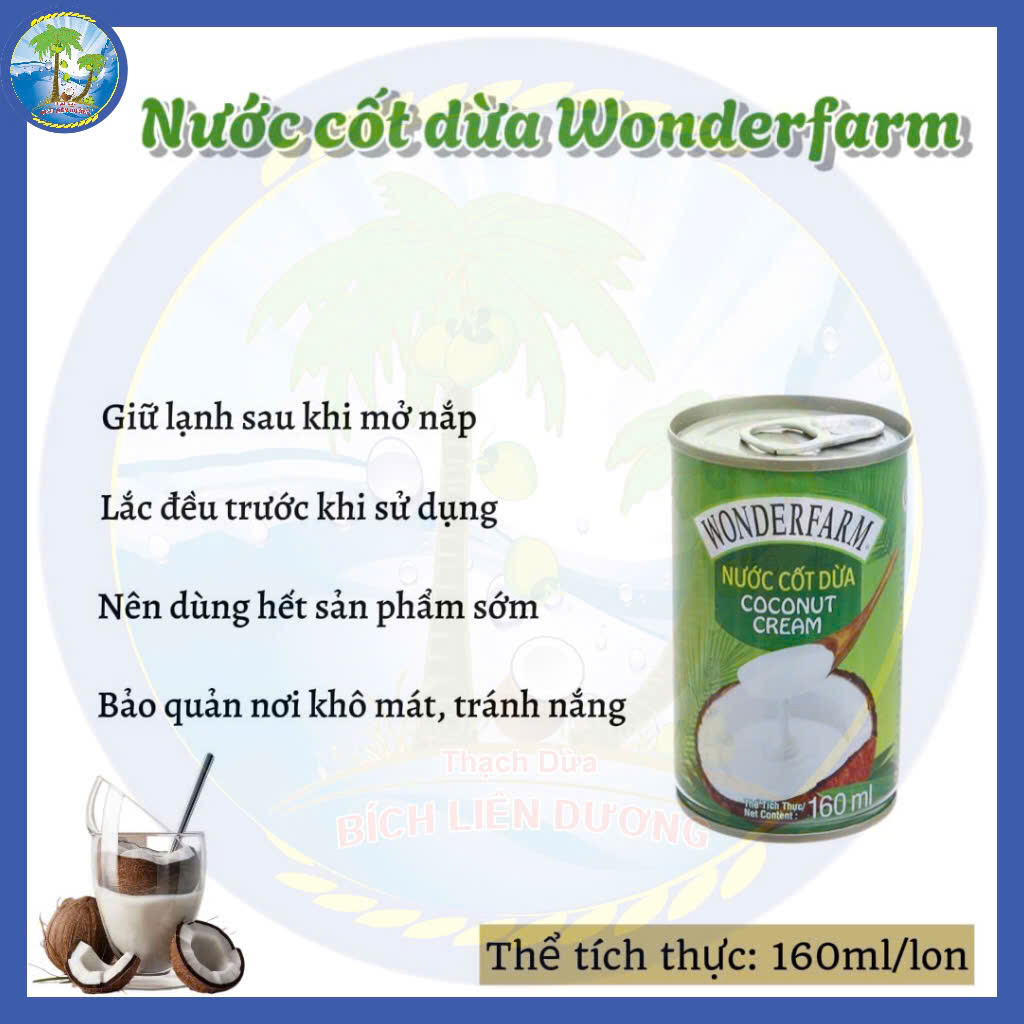 [Thùng 30lon x 160ml] Nước Cốt Dừa Wonderfarm Dùng Nấu Chè, Làm Bánh, Nấu Xôi,...