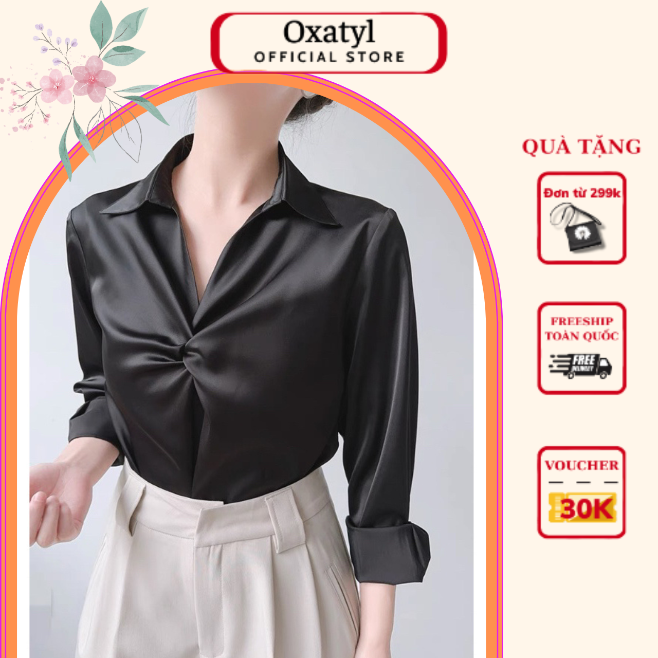 Áo sơ mi lụa nữ tay dài ngực xoắn eo Oxatyl M39 phong cách công sở 2023