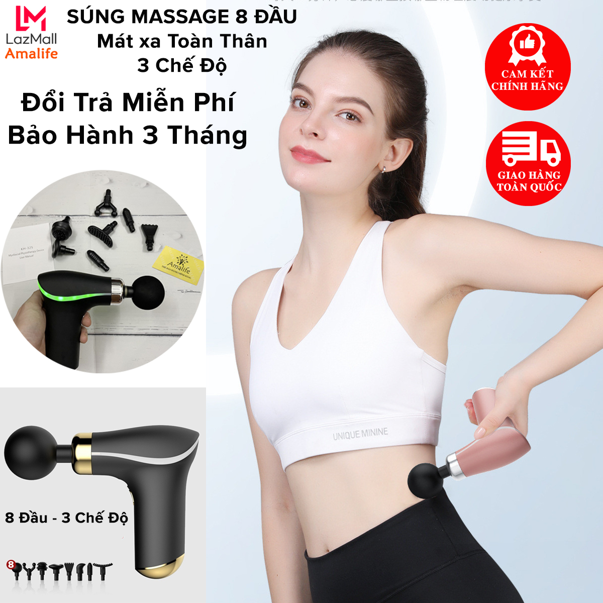 Máy Massage Cơ Bắp Phục Hồi Thể Lực Fascial Gun – Máy Massage Cầm Tay 8 Đầu 3 Chế Độ Cộng Hưởng Lực – Súng Mát Xa Chính Hãng Amalife