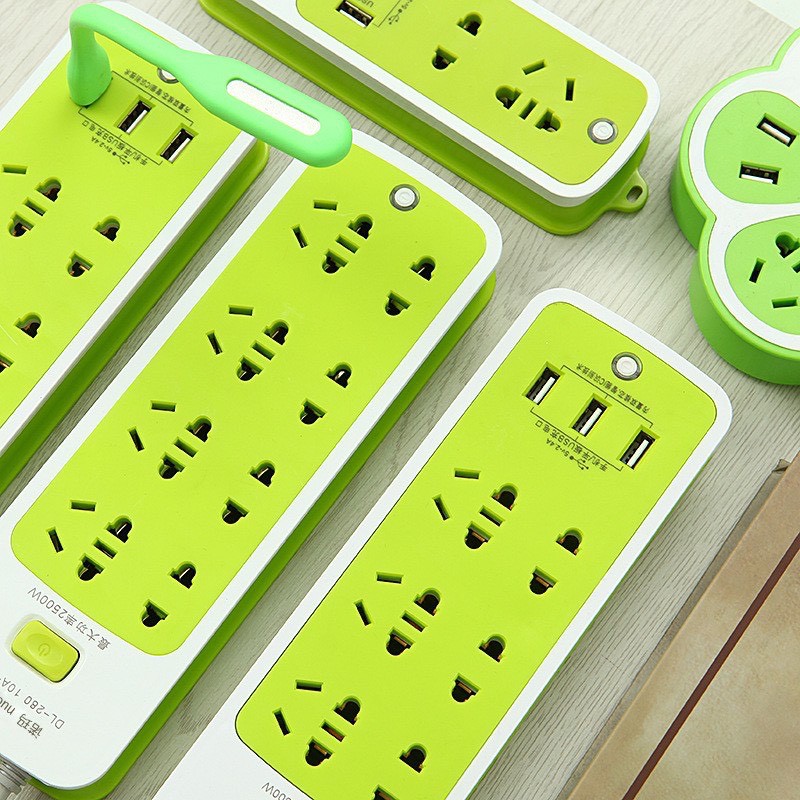 Ổ điện xanh đa năng 6 ổ cấm,3 cổng usb