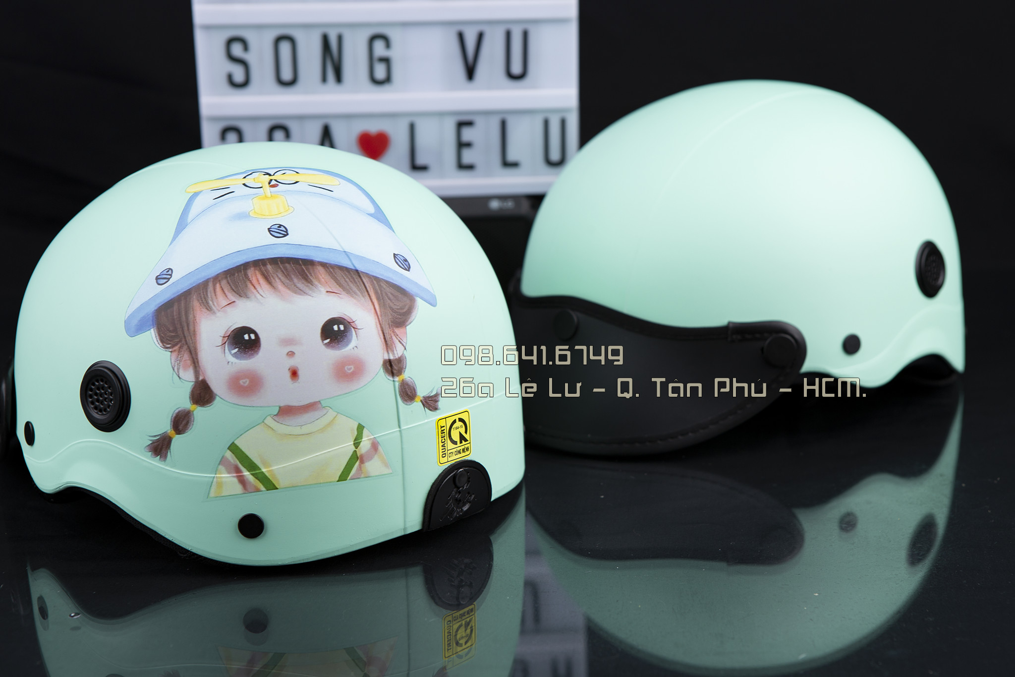 Mũ nón bảo hiểm nón bé gái - xanh bơ